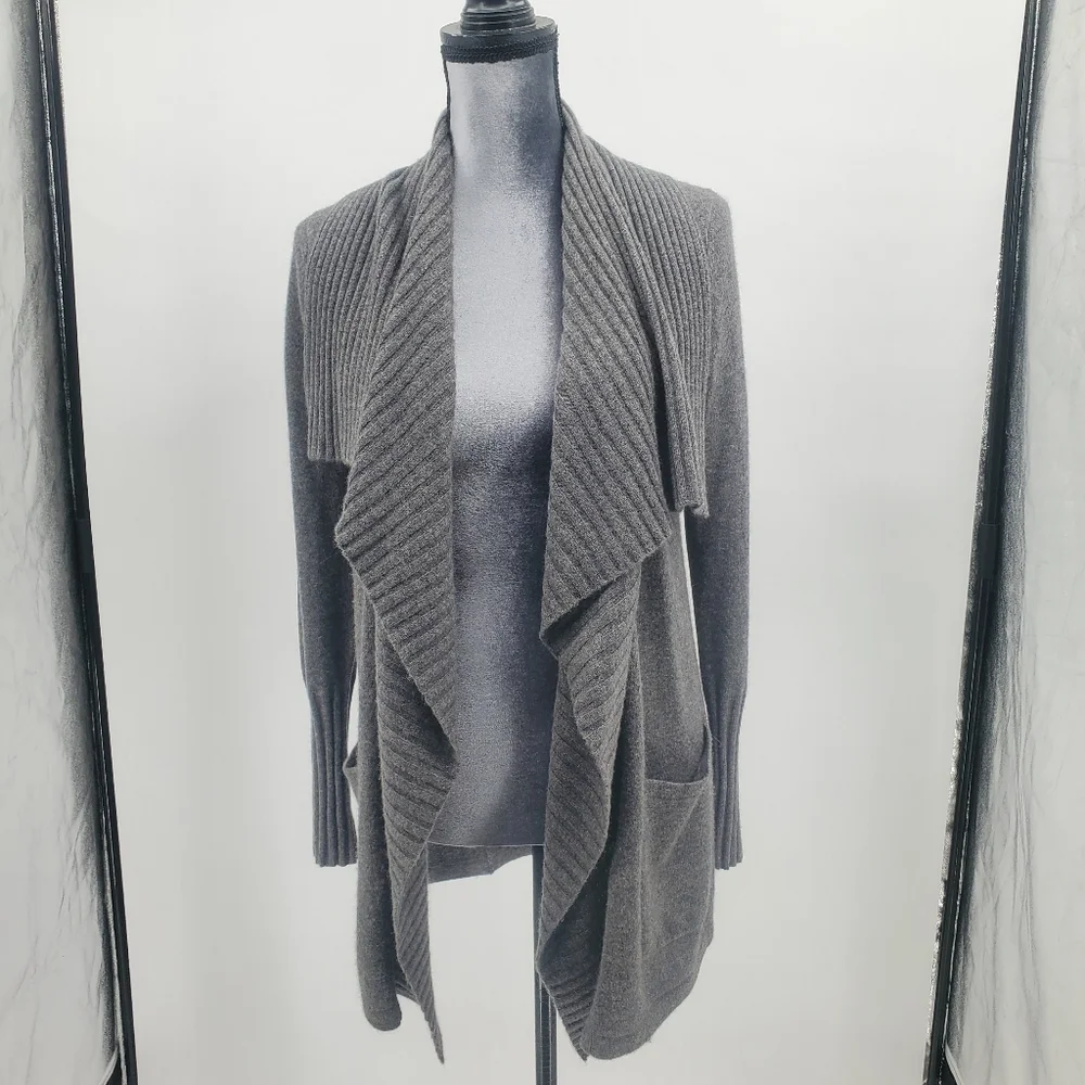 ♡ Scoop NYC Cashmere Gray Cardigan with Ribbed Shawl Collar Size Small - Picture 1 of 9